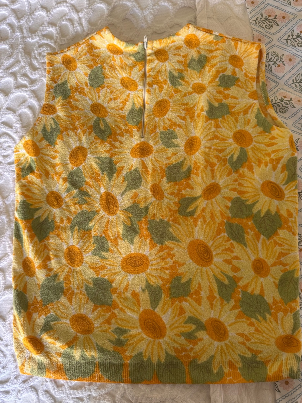 Vintage 60s 70s Daisy Floral Terry Cloth Top Mod Flower Power Small - Picture 7 of 9